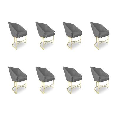 Poltrona Alana Decorativa em Linho com Base Ferro Dourado Confortável Grafite Pallazio