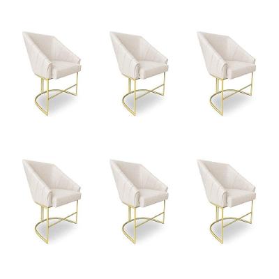 Poltrona Alana Decorativa em Linho com Base Ferro Dourado Bege Pallazio