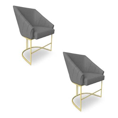 Poltrona Alana Decorativa Suede com Base Ferro Dourado Confortável Grafite Pallazio