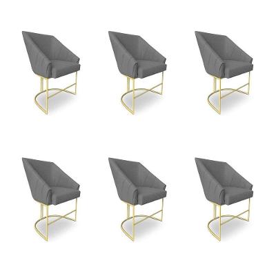 Poltrona Alana Decorativa em Linho com Base Ferro Dourado Confortável Grafite Pallazio