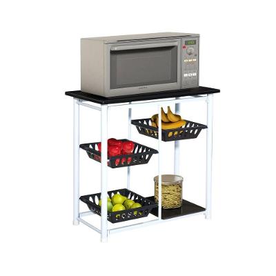 Fruteira Tubular Gol Decor 3 Cestos com Tampo MDF e Cestas Removíveis para Cozinha Preta e Branca
