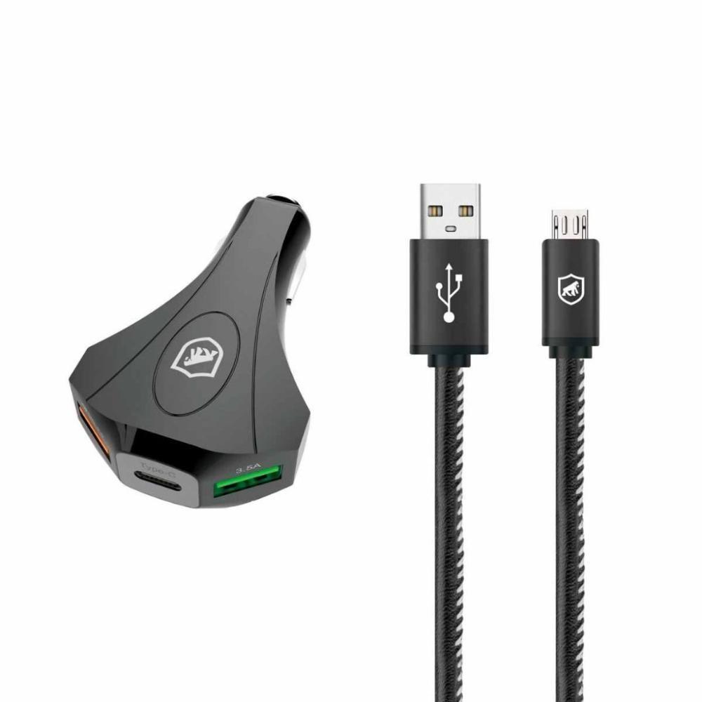 Kit Carregador Veicular Tank E Cabo Turbo Militar Micro Usb V8 - Gshield - 1