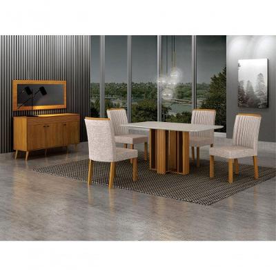 Conjunto de Jantar Jade Gold 4 Lugares Tampo em Vidro Cinamomo 120CM Leifer Móveis
