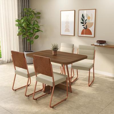 Conjunto Sala de Jantar Madu 4 Lugares Tampo MDP com Cadeiras em Aço Rosê 120CM Móveis Carraro