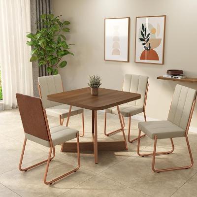 Conjunto de Jantar Vivera 4 Lugares Tampo MDP com Estrutura em Aço Rosê 90CM Móveis Carraro