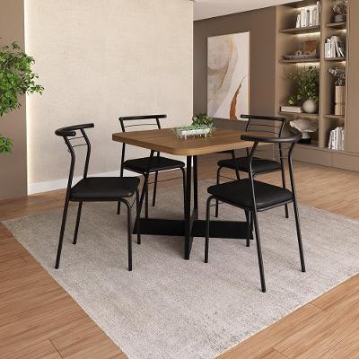 Conjunto de Jantar Zaya 4 Lugares Tampo MDP Estrutura Aço Preto 90CM Móveis Carraro