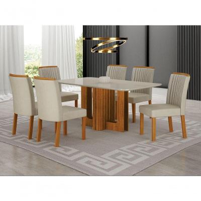 Conjunto de Jantar Sofia 6 Lugares Tampo em Vidro Estofado Cinamomo 180CM Leifer Móveis