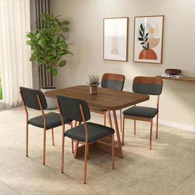 Conjunto de Jantar Moana 4 Lugares Tampo MDP com Estrutura em Aço Rosê 120CM Móveis Carraro