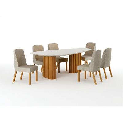 Conjunto de Jantar Ísis 6 Lugares Tampo em MDF com Vidro Off White 200CM Leifer Móveis