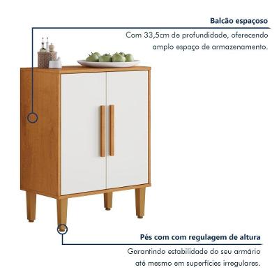 Balcão Lorena 2 Portas sem Gavetas MDF-MDP 60CM Off White Kaiki Móveis