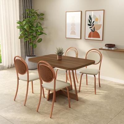 Conjunto de Jantar Mafe 4 Lugares Tampo MDP Cadeiras Tecidos Premium Rosê 120CM Móveis Carraro