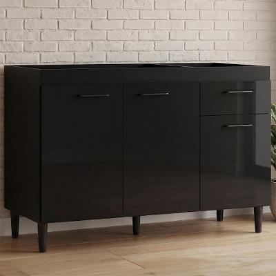 Balcão Gabinete de Pia Classic Z46 3 Portas 1 Prateleira MDP 120cm Preto Mpozenato