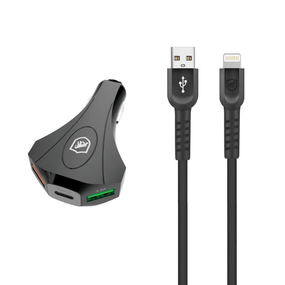 Kit Carregador Veicular Tank E Cabo Dual Shock Lightning - Gshield - 1