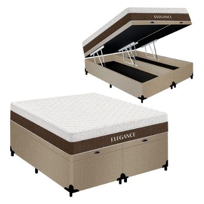 Cama Box com Baú King Elegance Euro Pillow Molas Ensacadas Suede Branco Royal