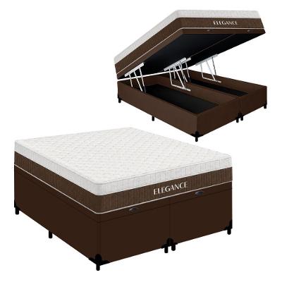 Cama Box com Baú King Elegance Euro Pillow Molas Ensacadas Tecido Branco Royal