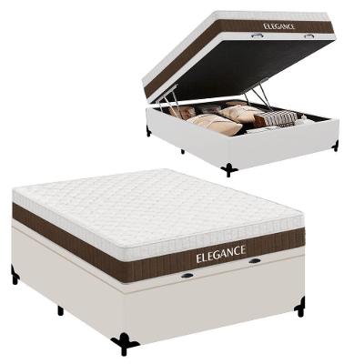 Cama Box com Baú Casal Elegance Pillow Top Molas Ensacadas Tecido Branco Royal