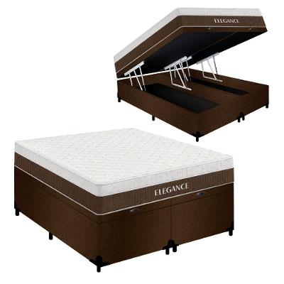 Cama Box com Baú King Elegance Euro Pillow Molas Ensacadas Suede Marrom Royal