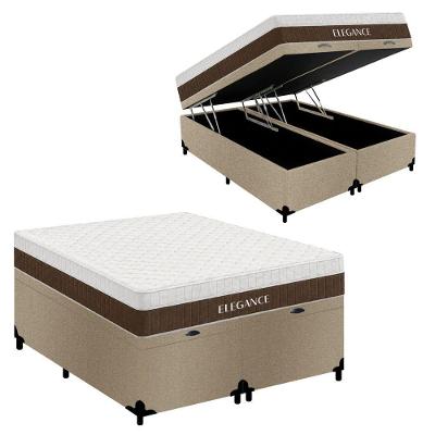 Cama Box com Baú Queen Elegance Euro Pillow Molas Ensacadas Suede Bege Royal