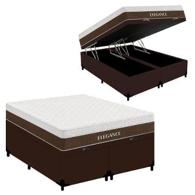 Cama Box com Baú Queen Elegance Molas Ensacadas Tecido Marrom Royal