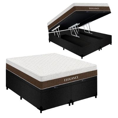 Cama Box com Baú King Elegance Pillow Top Molas Ensacadas Suede Preto Royal