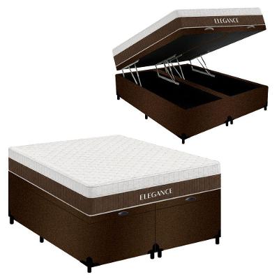 Cama Box com Baú Queen Elegance Pillow Top Molas Ensacadas Suede Branco Royal