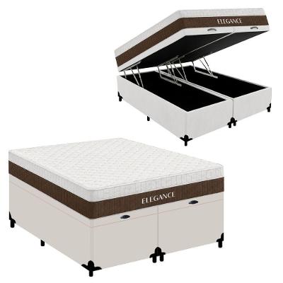 Cama Box com Baú Queen Elegance Pillow Top Molas Ensacadas Tecido Branco Royal