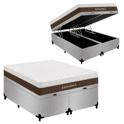Cama Box com Baú Queen Elegance Pillow Top Molas Ensacadas Suede Cinza Royal