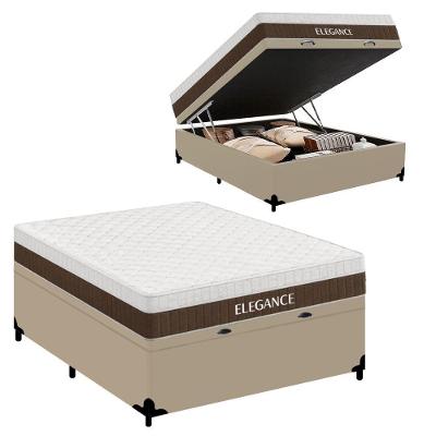 Cama Box com Baú Casal Elegance Pillow Top Molas Ensacadas Tecido Bege Royal