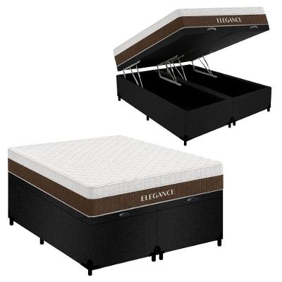 Cama Box com Baú Queen Elegance Pillow Top Molas Ensacadas Suede Branco Royal