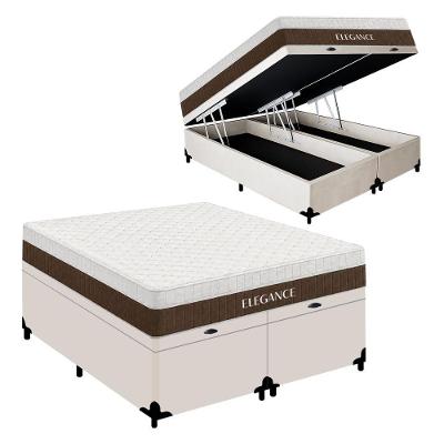 Cama Box com Baú King Elegance Euro Pillow Molas Ensacadas Tecido Branco Royal