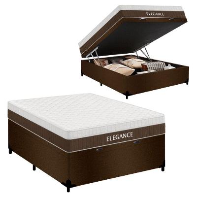 Cama Box com Baú Casal Royal Air Pillow Top Molas Ensacadas Suede Marrom Royal