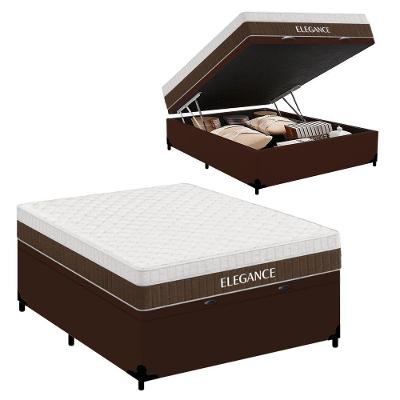 Cama Box com Baú Casal Elegance Pillow Top Molas Ensacadas Preto Royal