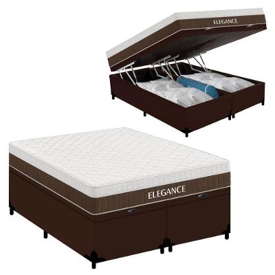 Cama Box com Baú Casal Elegance Molas Ensacadas Tecido Marrom Royal