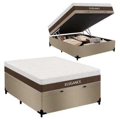 Cama Box com Baú Casal Elegance Pillow Top Molas Ensacadas Suede Bege Royal