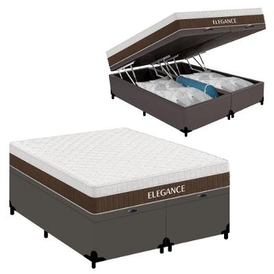 Cama Box com Baú Casal Elegance Molas Ensacadas Tecido Cinza Royal