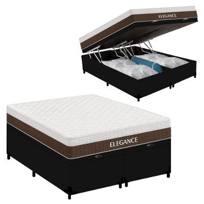 Cama Box com Baú Casal Elegance Euro Pillow Molas Ensacadas Tecido Branco Royal