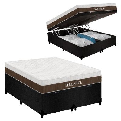 Cama Box com Baú Casal Elegance Euro Pillow Molas Ensacadas Suede Preto Royal