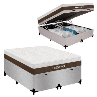 Cama Box com Baú Casal Elegance Euro Pillow Molas Ensacadas Suede Cinza Royal