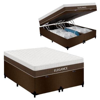 Cama Box com Baú Casal Elegance Euro Pillow Molas Ensacadas Suede Marrom Royal