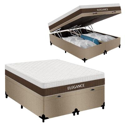 Cama Box com Baú Casal Elegance Euro Pillow Molas Ensacadas Suede Bege Royal
