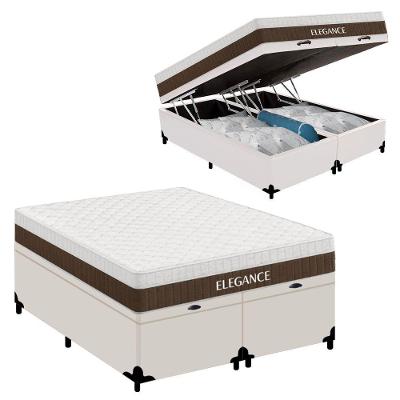 Cama Box com Baú Casal Elegance Euro Pillow Molas Ensacadas Branco Royal