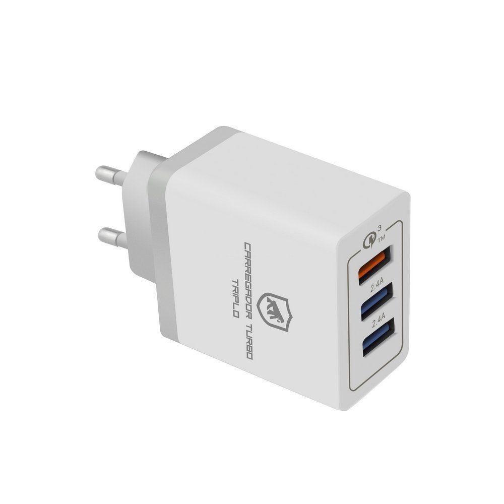 Kit Carregador Turbo Triplo + Cabo Dual Shock Micro Usb V8 Branco - Gshield - 4