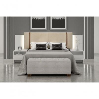 Cabeceira Casal Monterrey com Mesas no Box MDF Estofada em Suede Branco Móveis Novo Horizonte