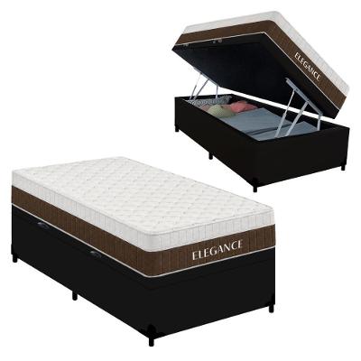 Cama Box com Baú Solteiro Elegance Euro Pillow Molas Ensacadas Tecido Off White Royal