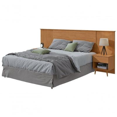 Cabeceira Like Casal com 2 Mesas Acopladas MDF-MDP Estofada Suede Amêndoa Móveis Lopas