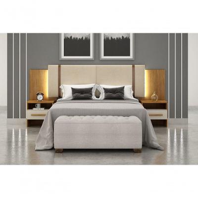 Cabeceira Casal Monterrey com 2 Mesas para Box MDF Estofada Suede Fendi Móveis Novo Horizonte