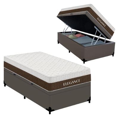 Cama Box com Baú Solteiro Elegance Pillow Top Molas Ensacadas Suede Cinza Royal