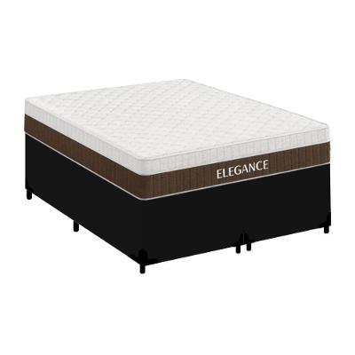 Cama Box com Colchão Casal Elegance Pillow Top Molas Ensacadas Tecido Preto Royal