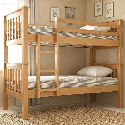 Cama Beliche Solteiro Noan Mel B11 com Escada Madeira Maciça Mel Mpozenato