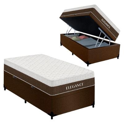 Cama Box com Baú Solteiro Elegance Euro Pillow Molas Ensacadas Suede Marrom Royal